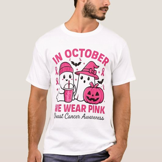 in October We Wear Pink Ghost Breast Cancer Awaren Tシャツ (正面)