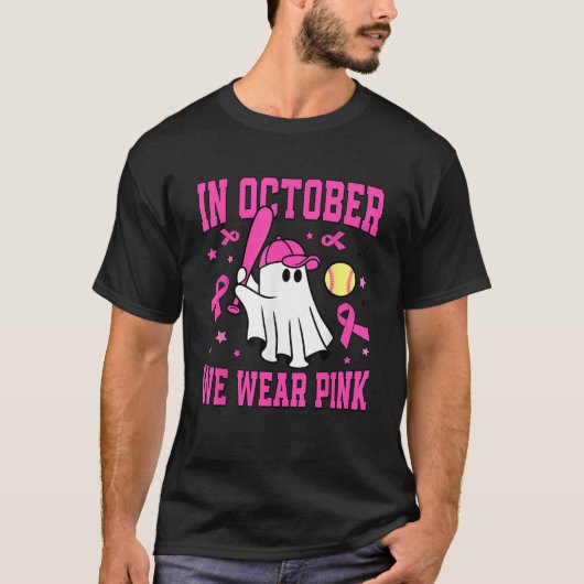 In October We Wear Pink Ghost Softball Funny Breas Tシャツ (正面)