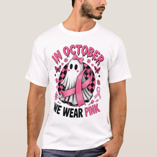 In October We Wear Pink Ghost Witch Breast Cance Tシャツ (正面)