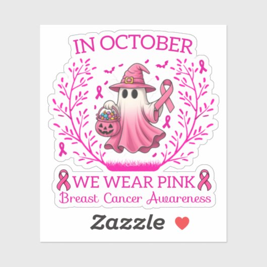 In October We Wear Pink Ghost Witch Breast Cancer  シール (シート)