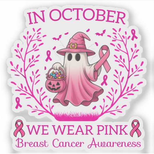 In October We Wear Pink Ghost Witch Breast Cancer シール (正面)