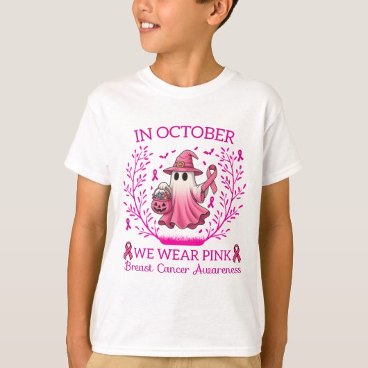 In October We Wear Pink Ghost Witch Breast Cancer  Tシャツ (正面)