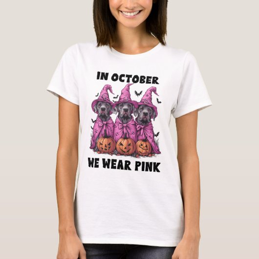In October We Wear Pink Great Dane Halloween Breas Tシャツ (正面)