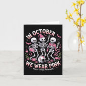 In October We Wear Pink Halloween Skeleton Breast  カード (黄色い花)