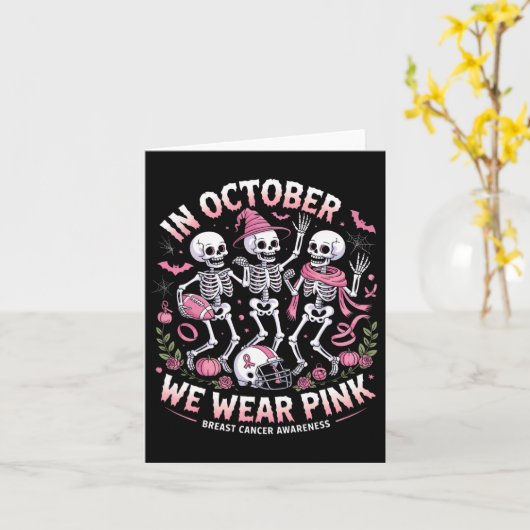 In October We Wear Pink Halloween Skeleton Breast  カード (黄色い花)