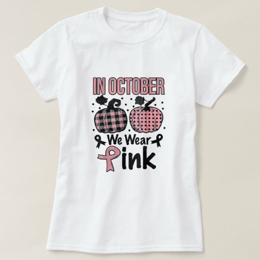 In October we wear pink Happy Halloween Breast can Tシャツ (デザイン正面)