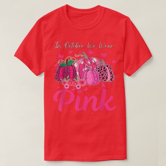 In October We Wear Pink Leopard Pumpkin Breast Can Tシャツ (デザイン正面)