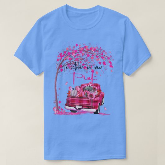 In October We Wear Pink Pumpkin Truck Breast Cance Tシャツ (デザイン正面)