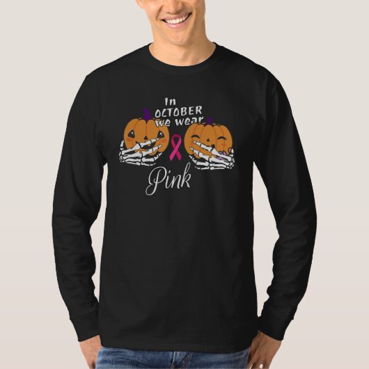 In October we Wear Pink Ribbon Halloween Pumpkins  Tシャツ (正面)