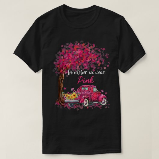 In October We Wear Pink Ribbon Leopard Truck Breas Tシャツ (デザイン正面)
