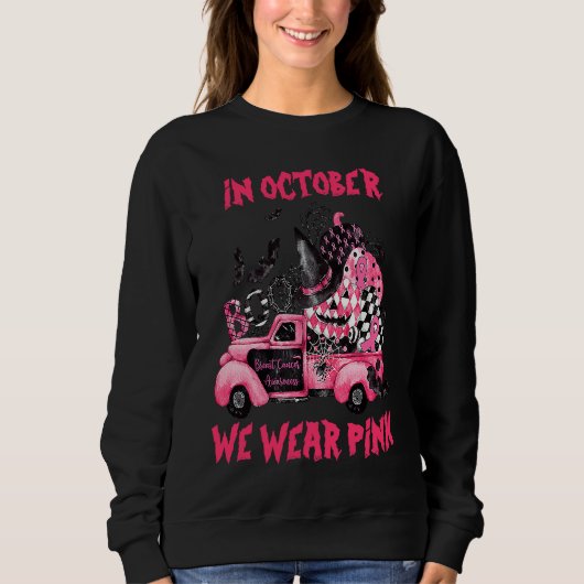 In October We Wear Pink Witch Truck Ribbon Pumpkin スウェットシャツ (正面)