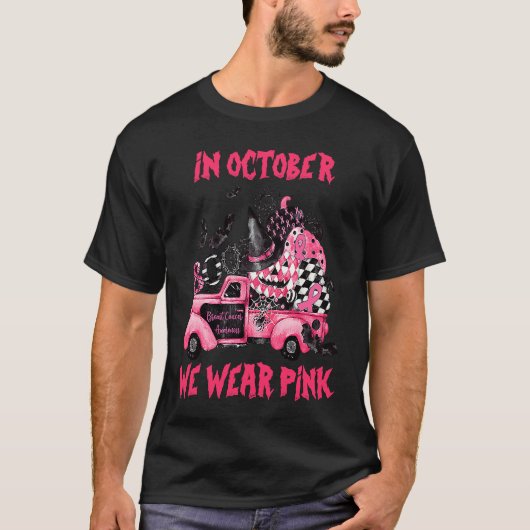 In October We Wear Pink Witch Truck Ribbon Pumpkin Tシャツ (正面)