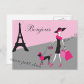 In Paris Woman and Dog Pink and Black ポストカード (正面/裏面)