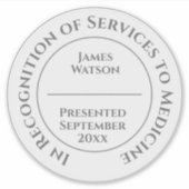 In Recognition of Services to Medicine シール (正面)