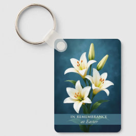 In Remembrance at Easter White Lilies on Blue キーホルダー