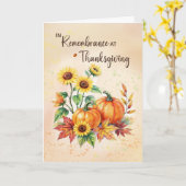 In Remembrance at Thanksgiving Sunflowers Pumpkins カード (黄色い花)