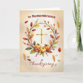 In Remembrance Religious Thanksgiving Wreath Cross カード (正面)