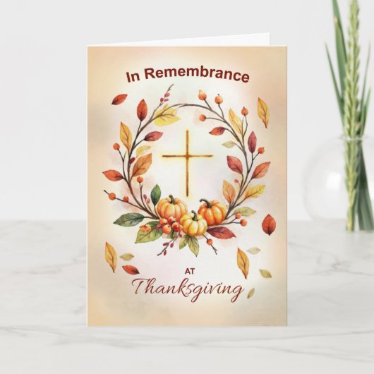 In Remembrance Religious Thanksgiving Wreath Cross カード (正面)