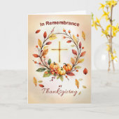 In Remembrance Religious Thanksgiving Wreath Cross カード (黄色い花)