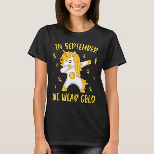 In September We Wear Gold Unicorn Childhood Cancer Tシャツ (正面)