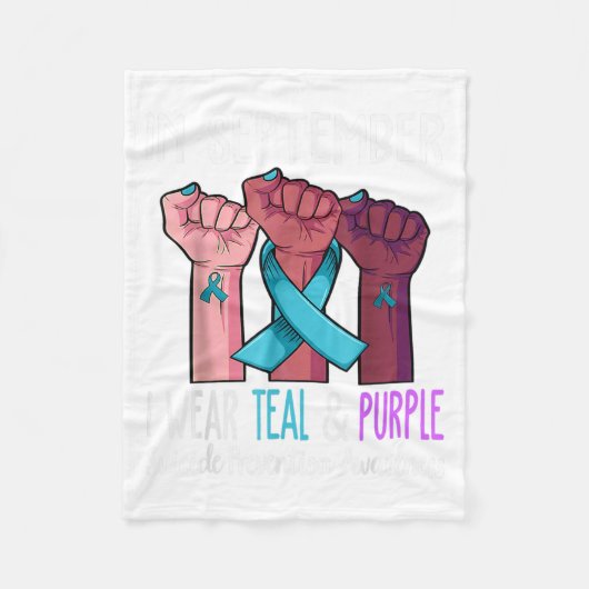 In September We Wear Teal And Purple Suicide Aware フリースブランケット (正面)