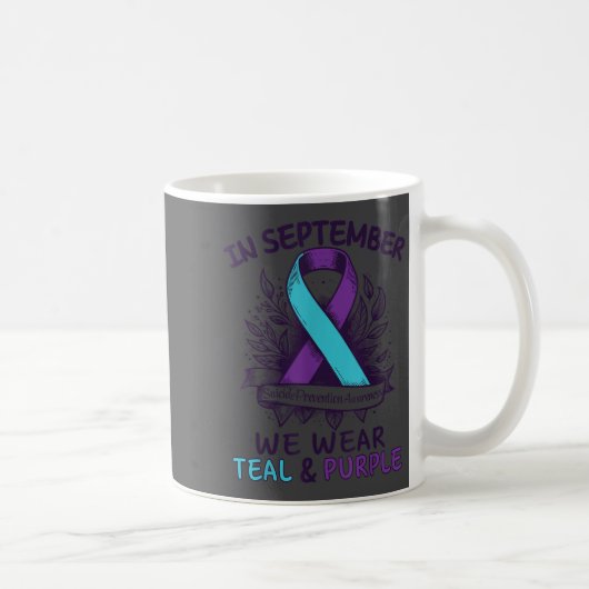 In September We Wear Teal Purple Ribbon Suicide Pr コーヒーマグカップ (右)