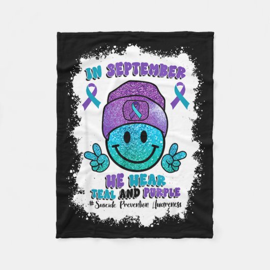 In September We Wear Teal Purple Ribbon Suicide Pr フリースブランケット (正面)
