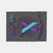 In September We Wear Teal Purple Ribbon Suicide Pr フリースブランケット (正面(横))