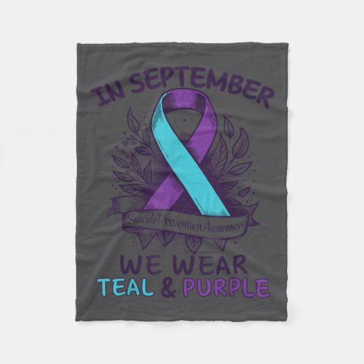 In September We Wear Teal Purple Ribbon Suicide Pr フリースブランケット (正面)