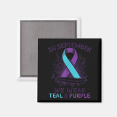 In September We Wear Teal Purple Ribbon Suicide Pr マグネット (正面/裏面)