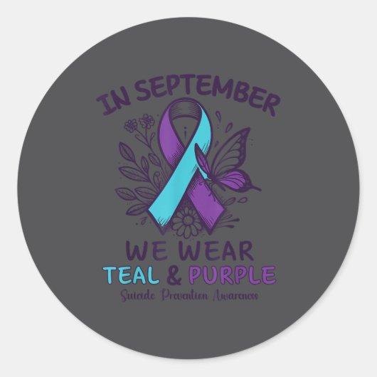 In September We Wear Teal Purple Ribbon Suicide Pr ラウンドシール (正面)