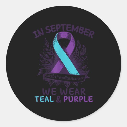 In September We Wear Teal Purple Ribbon Suicide Pr ラウンドシール (正面)