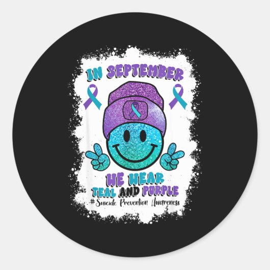 In September We Wear Teal Purple Ribbon Suicide Pr ラウンドシール (正面)