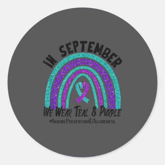 In September We Wear Teal Purple Ribbon Suicide Pr ラウンドシール (正面)