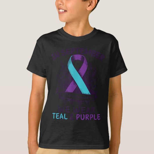 In September We Wear Teal Purple Ribbon Suicide Pr Tシャツ (正面)