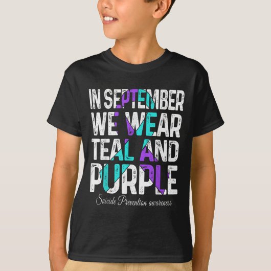 In September We Wear Teal Purple Ribbon Suicide Pr Tシャツ (正面)