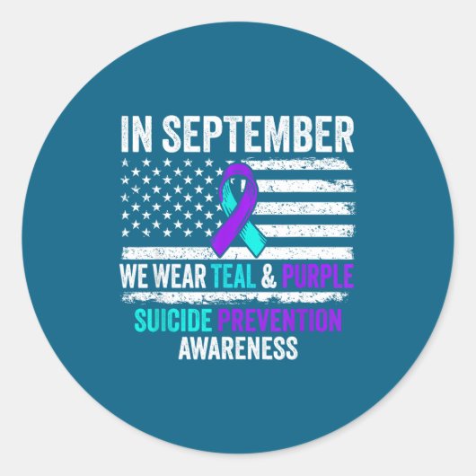 In September Wear Teal Purple Suicide Prevention A ラウンドシール (正面)