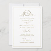 In Spanish, Champagne Elegant Monogram Wedding 招待状 (正面)
