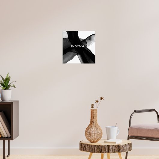 「In Synch」白黒抽象芸術枠のウォールアート ポスター (リビング3)