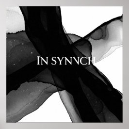 「In Synch」白黒抽象芸術枠のウォールアート ポスター