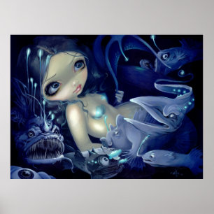 In the Abyss ART PRINT anglerfish mermaid deep sea ポスター