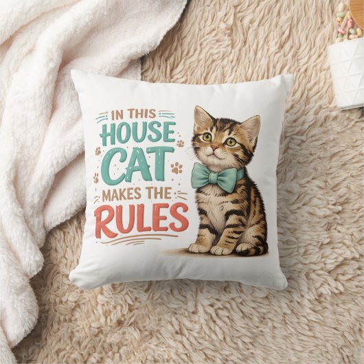 "In This House Cat Makes The Rules" Cute Kitten  クッション (ブランケット)