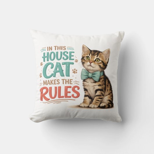 "In This House Cat Makes The Rules" Cute Kitten クッション (正面)
