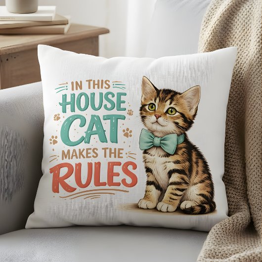 "In This House Cat Makes The Rules" Cute Kitten  クッション