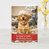 In trouble, golden retriever greeting card カード (黄色い花)