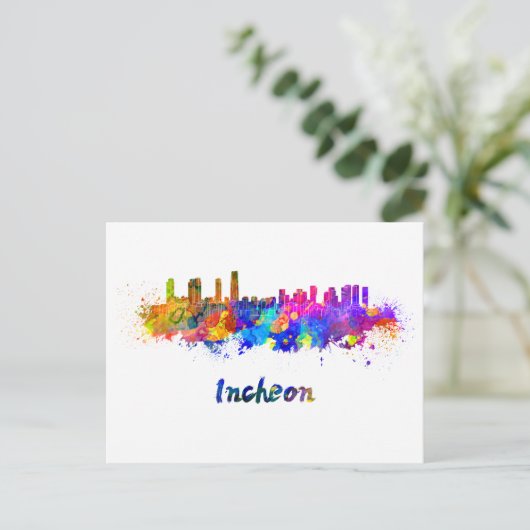 Incheon skyline in watercolor ポストカード (スタンド正面)