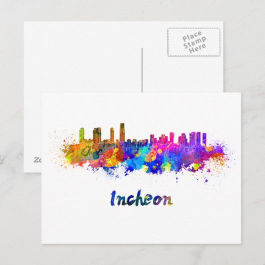 Incheon skyline in watercolor ポストカード (正面/裏面)