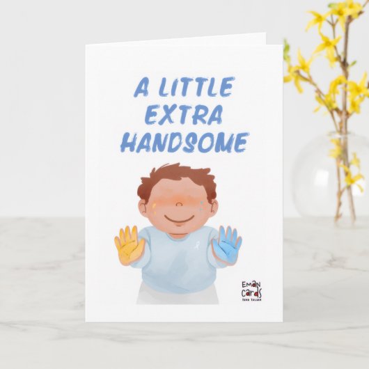 Inclusion for Down Syndrome - Cute Boy カード (黄色い花)