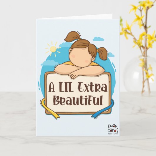 Inclusion for Down Syndrome - Cute Girl カード (黄色い花)