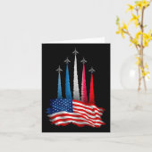 Independence Day American Flag Jet Planes Red Whit カード (黄色い花)